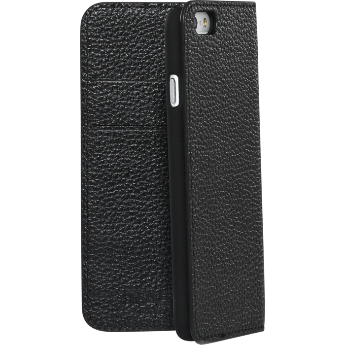 Étui portefeuille en cuir véritable pour Apple iPhone 6/6s, cuir de Veau Shrunken Noir