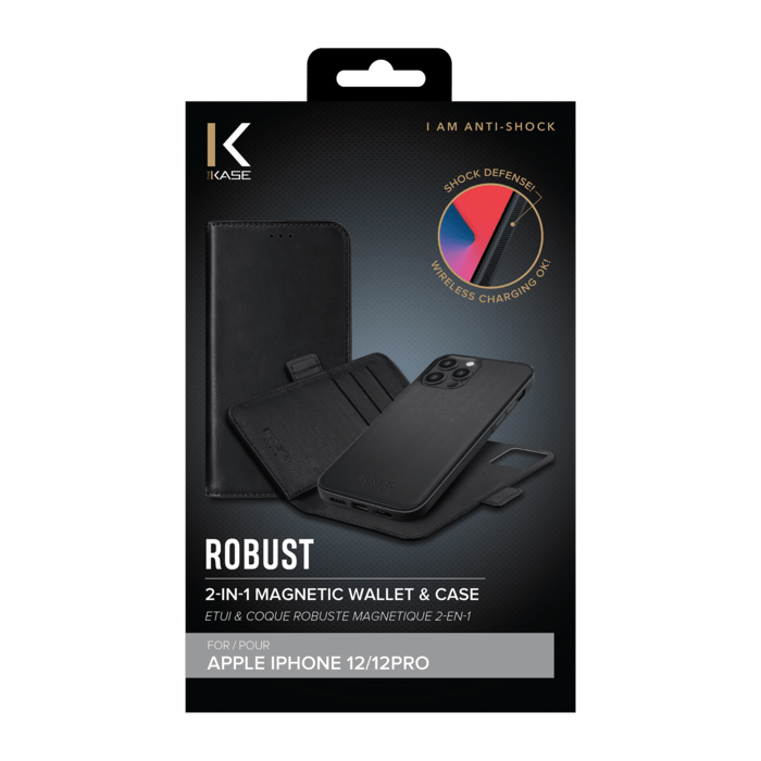 Etui & Coque robuste magnétique 2-en-1 pour iPhone Apple  12/12 Pro, Noir Onyx