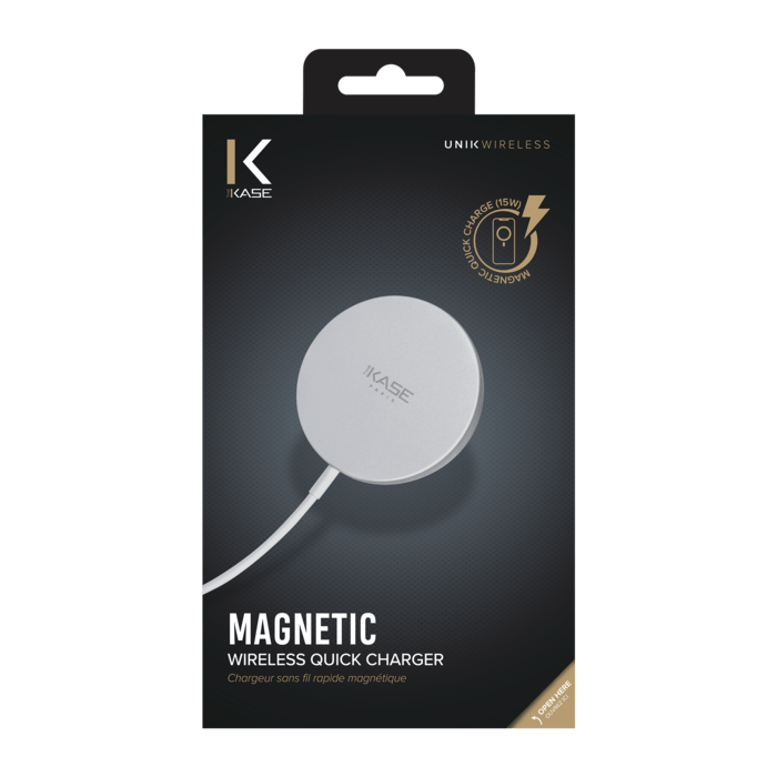 Chargeur sans fil rapide magn&eacute;tique (15W), Blanc argent