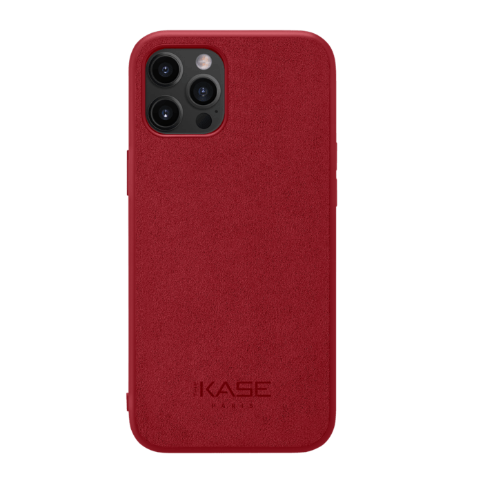 Coque en Su&egrave;de Alcantara pour Apple iPhone 12 Pro Max, Rouge rubis