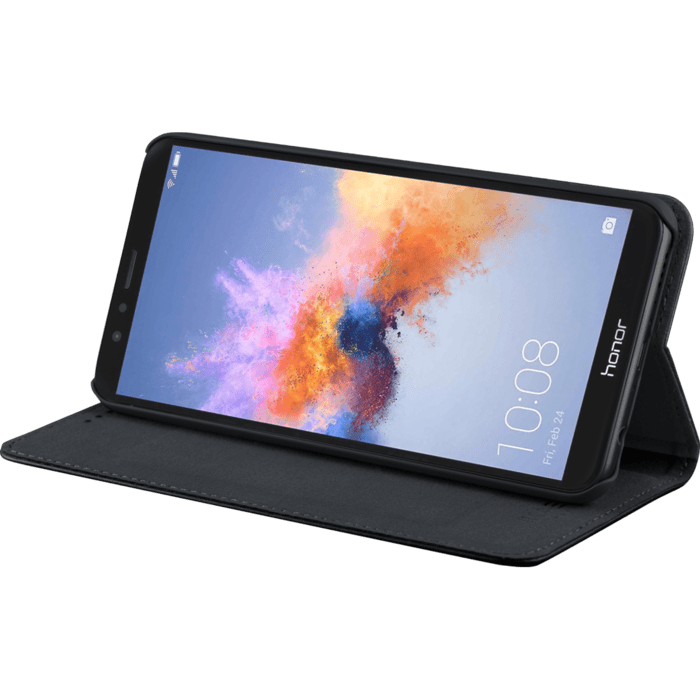 Coque clapet folio avec fente pour cartes & support pour Huawei Honor 7X, Noir
