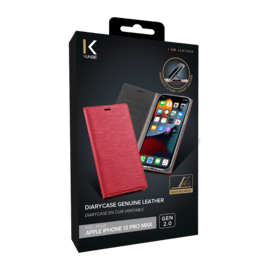 Diarycase 2.0 Coque clapet en cuir v&eacute;ritable avec support aimant&eacute; pour Apple iPhone 13 Pro Max, Rouge Bordeaux