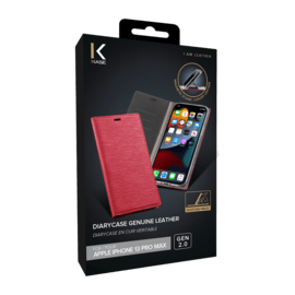 Custodia a libro Diarycase 2.0 in vera pelle con supporto magnetico per Apple iPhone 13 Pro Max, rosso vinaccia