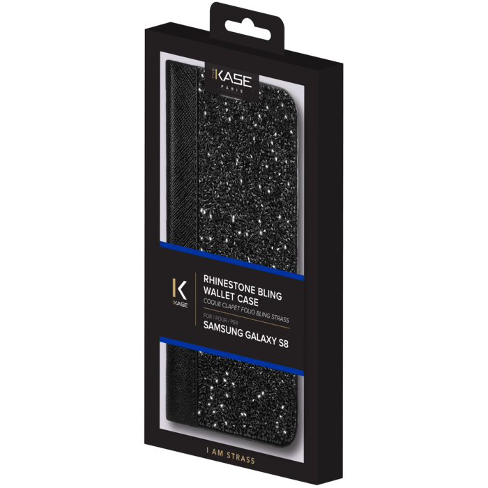 Coque Clapet Bling Strass pour Samsung Galaxy S8, Minuit Noir