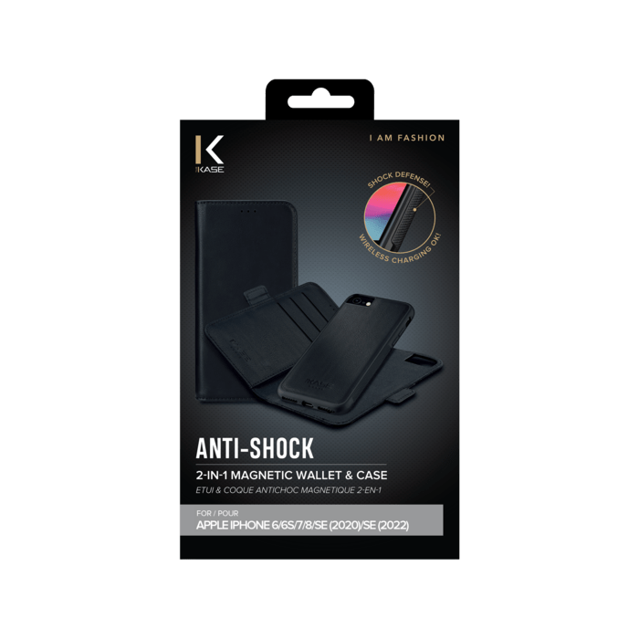 Etui & Coque robuste magn&eacute;tique 2-en-1 pour iPhone Apple 6/6s/7/8/SE 2020/SE 2022, Noir Onyx