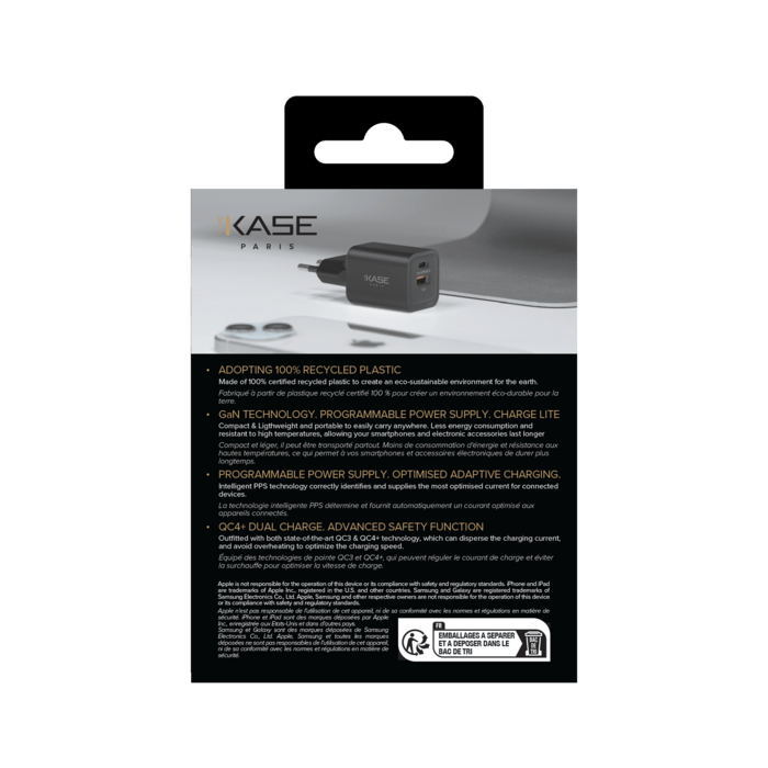Chargeur Mural Double Port Supreme Power GaN Fabriqu&eacute; Avec du 100% Plastique Recycl&eacute; - 33 W (PPS), Noir