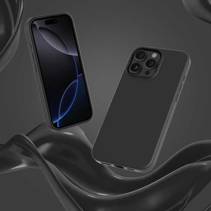 Coque antichoc en gel de silicone doux pour 55% de plastique recyclé Apple iPhone 16 Pro Max, Noir satin