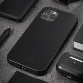 Coque magnétique en cuir véritable artisanal pour Apple iPhone 12 Pro Max, Minuit Noir