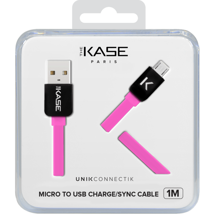 Cable plat vers Micro USB (1m) pour Android, Rose Bonbon