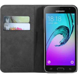 Coque clapet avec pochettes CB & stand pour Samsung Galaxy J3 (2016), Noir