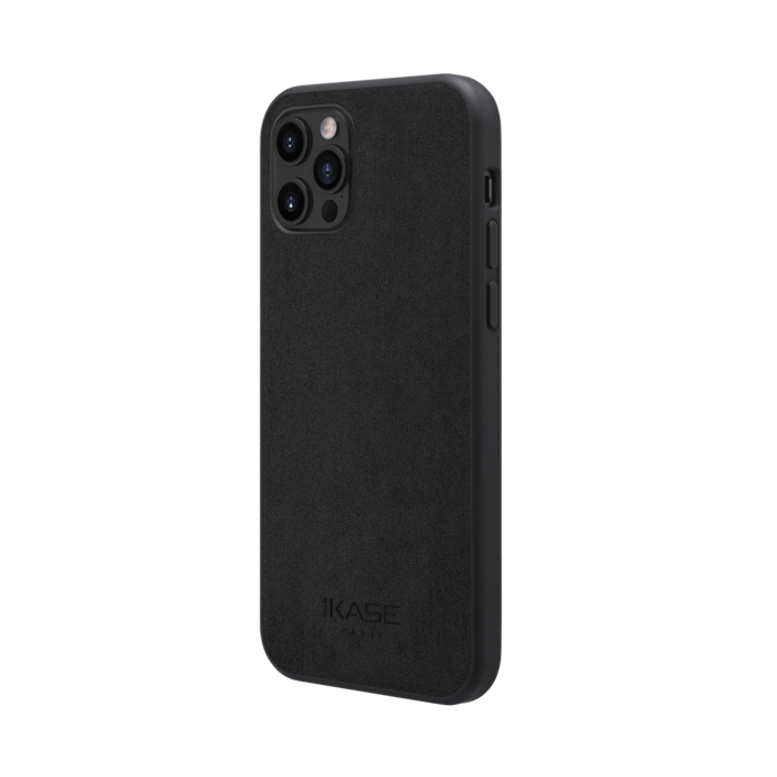 Coque en Su&egrave;de Alcantara pour Apple iPhone 12/12 Pro, Noir Minuit