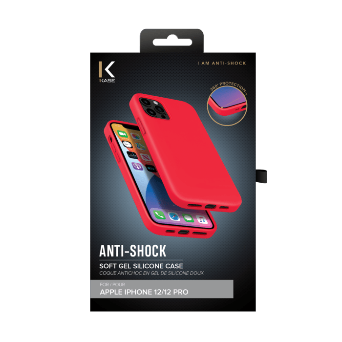 (O) Coque antichoc en gel de silicone doux pour Apple iPhone 12/12 Pro, Rouge Ardent