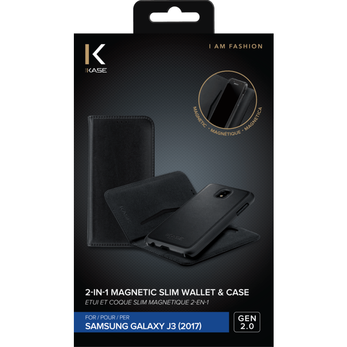 Étui et Coque slim magnétique 2-en-1GEN 2.0 pour Samsung Galaxy Galaxy J3 (2017), Noir (v. EU/Asie - J330FDS & J330GDS)
