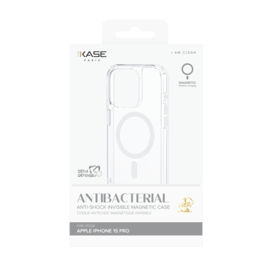 Coque antibact&eacute;rienne antichoc magn&eacute;tique invisible pour Apple iPhone 15 Pro, Transparente