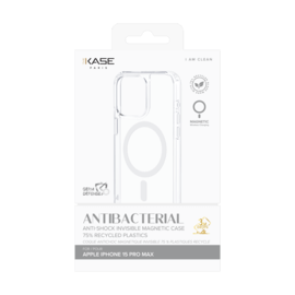 Coque antibact&eacute;rienne antichoc magn&eacute;tique invisible Fabriqu&eacute; Avec du 75% Plastique Recycl&eacute; pour Apple iPhone 15 Pro Max, Transparente