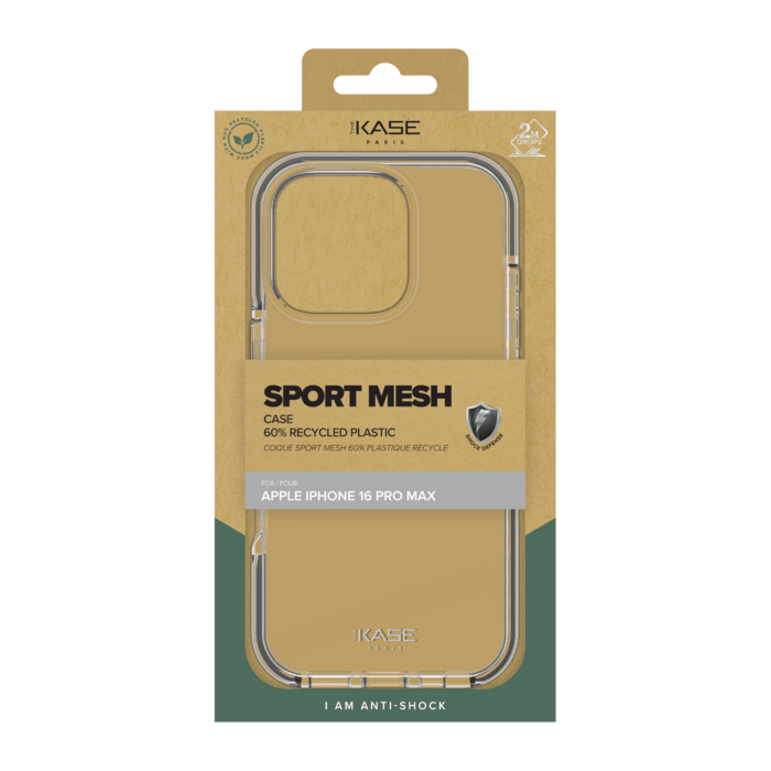 Coque Sport mesh pour 60% de plastique recycl&eacute; Apple iPhone 16 Pro Max, Noir
