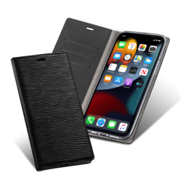 Diarycase 2.0 Coque clapet en cuir v&eacute;ritable avec support aimant&eacute; pour Apple iPhone 13, Noir Minuit