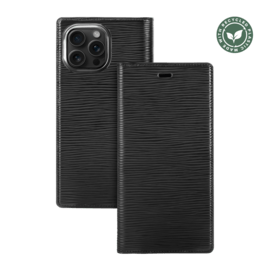 Diarycase 2.0 Coque clapet en cuir v&eacute;ritable avec support aimant&eacute; et fabriqu&eacute; avec un &eacute;tui en plastique recycl&eacute; pour Apple iPhone 16 Pro Max, Noir Minuit