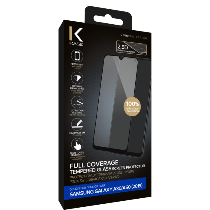 Full Coverage Tempered Glass Screen Protector for Samsung Galaxy A30/A50 2019, Black