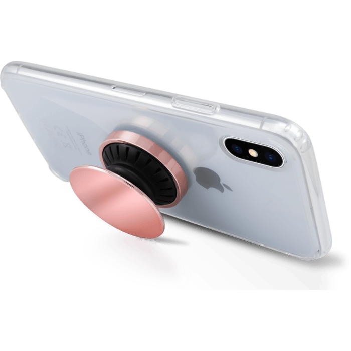 POP-UP poign&eacute;e & support smartphone, Or Rose Chrom&eacute;