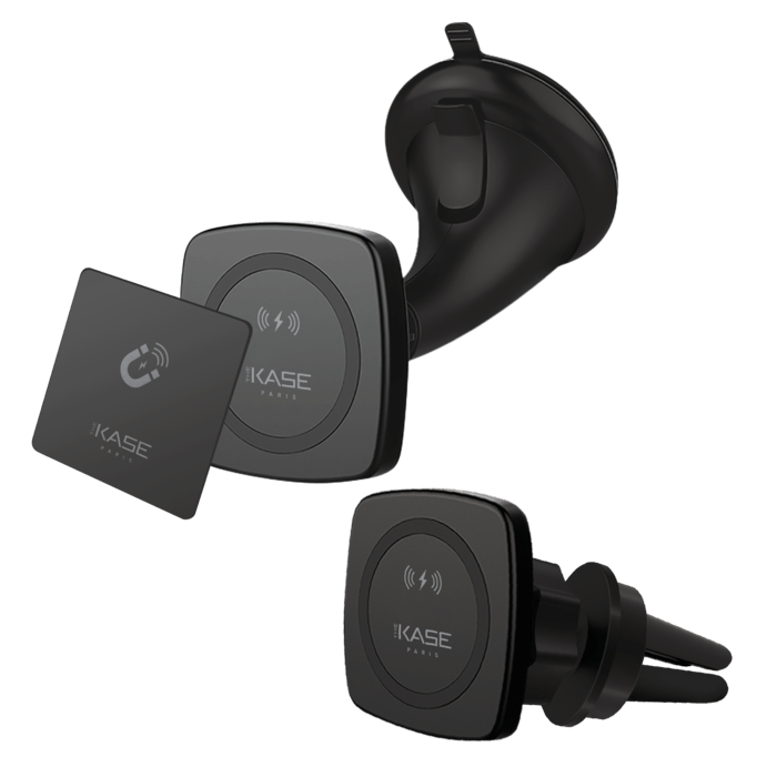 Kit de recharge sans fil Qi rapide universel et magn&eacute;tique pour voiture (Charge rapide-10W), Noir