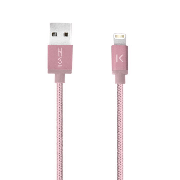 Câble Lightning vers USB tressé métallisé certifié MFi Apple Charge/Sync (1M), Or Rose