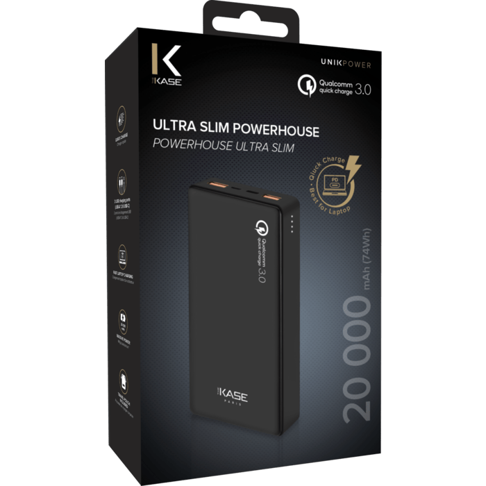Batterie externe PowerHouse ultra slim 20000mAh (74Wh), Noir de jais