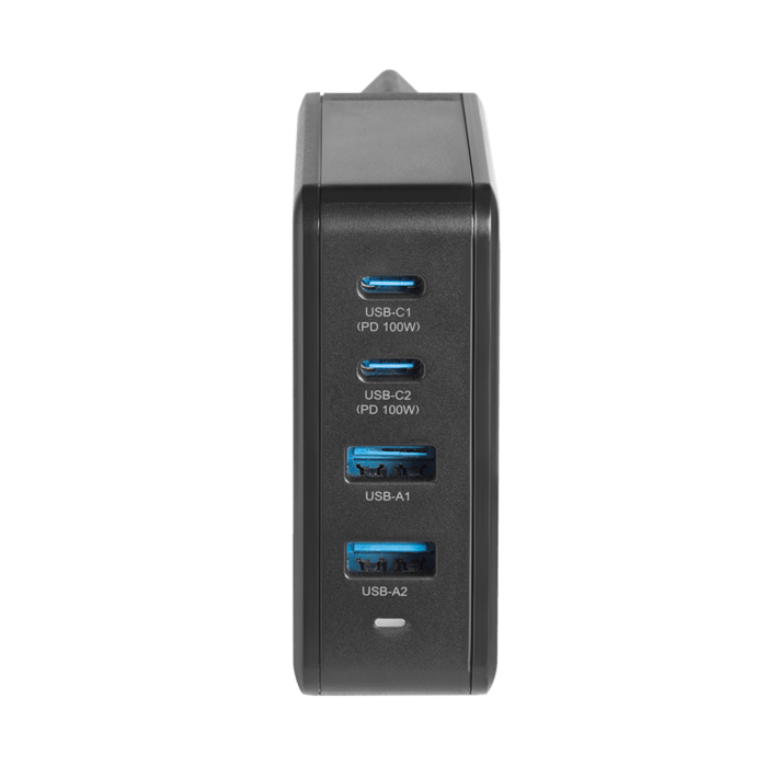 Chargeur secteur mural universel GaN UE quad USB PowerPort Hyper Rapide 100W, Noir