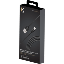 Câble Lightning vers USB tressé métallisé certifié MFi Apple Charge/Sync (1M), Noir