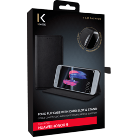 Coque clapet folio avec fente pour cartes & support pour Huawei Honor 9, Noir