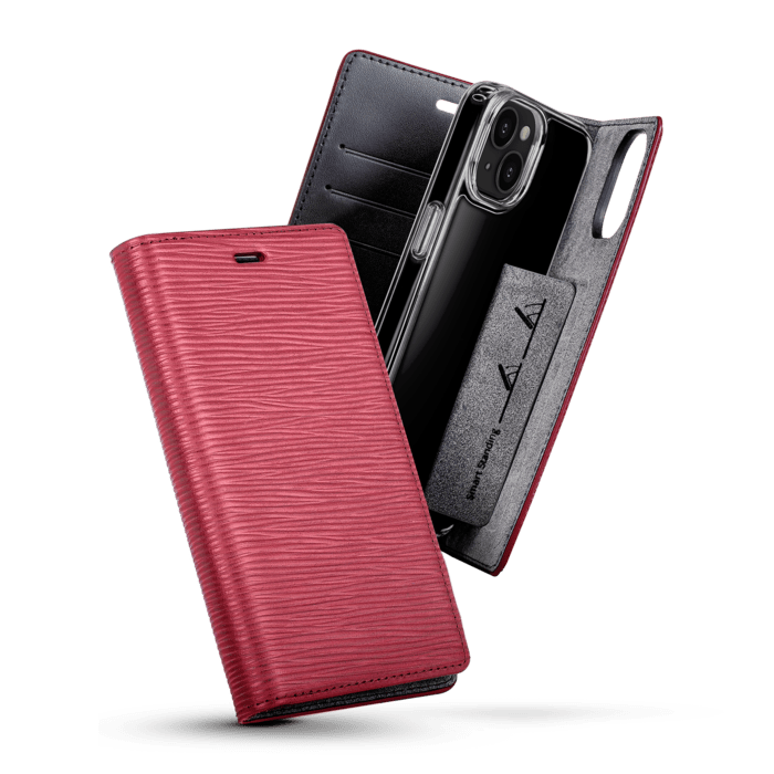 Diarycase 2.0 Coque clapet en cuir v&eacute;ritable avec support aimant&eacute; pour Apple iPhone 14 Plus, Rouge Bordeaux