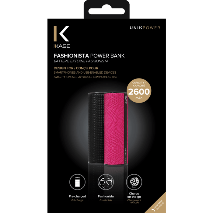 Batterie Externe Fashionista, 2600 mAh, Noir Graphite