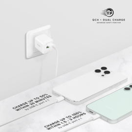 Chargeur Mural Double Port Supreme PowerLite GaN Fabriqu&eacute; Avec du 100% Plastique Recycl&eacute; - 25W (PPS), Blanc