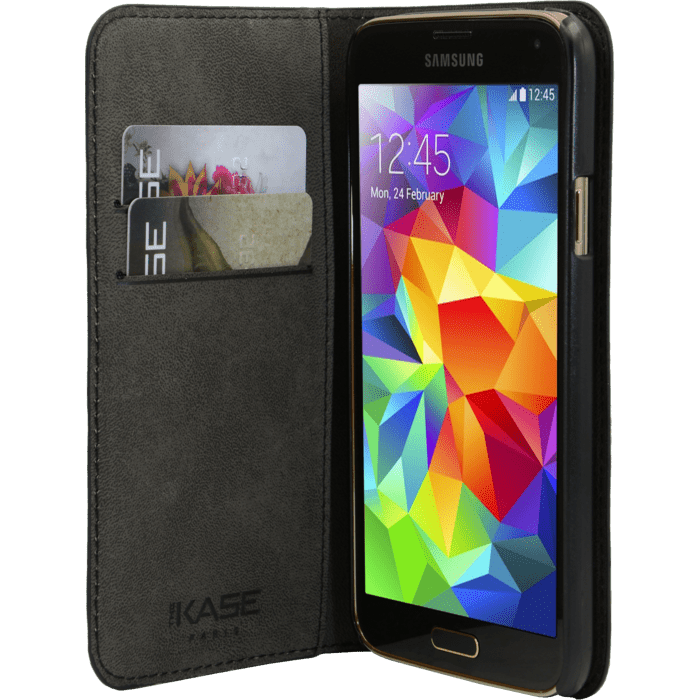 Coque clapet avec pochettes CB & stand pour Samsung Galaxy S5, Noir