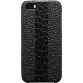 Coque pour Apple iPhone 5/5s/5SE, cuir alligator véritable et veau grainé, Noir