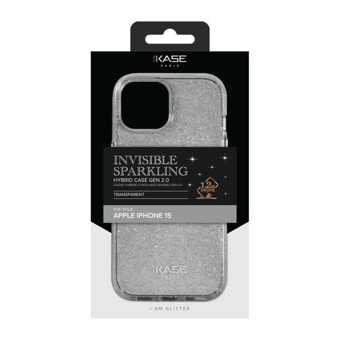Coque hybride &eacute;tincelante invisible GEN 2.0 pour Apple iPhone 15, Transparente