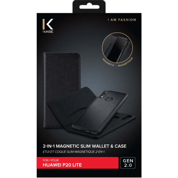 &Eacute;tui et Coque slim magn&eacute;tique 2-en-1 GEN 2.0 pour Huawei P20 Lite, Noir