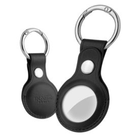 Porte-cl&eacute;s artisanal en cuir v&eacute;ritable pour Apple AirTag, Noir minuit