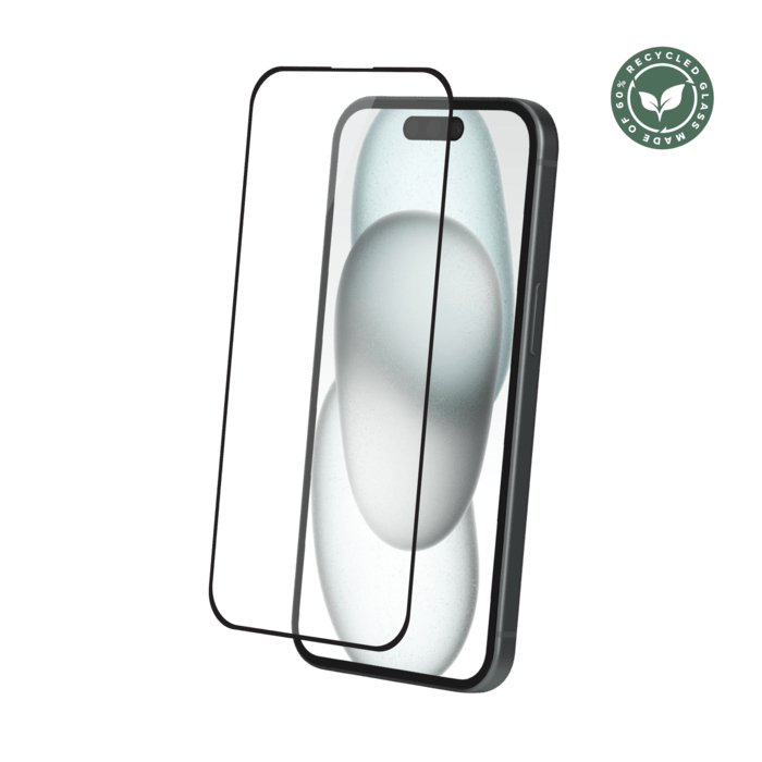 Protection d&rsquo;&eacute;cran antibact&eacute;rienne en verre tremp&eacute; ultra-r&eacute;sistant &agrave; bords incurv&eacute;s (60% verre tremp&eacute; recycl&eacute;) pour Apple iPhone 16, Noir