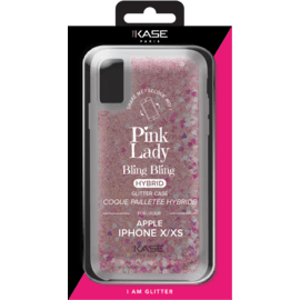 Bling Bling Coque Pailletée Hybride pour Apple iPhone X/XS, Pink Lady