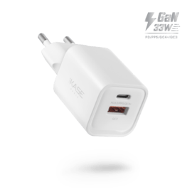 Chargeur Mural Double Port Supreme Power GaN Fabriqu&eacute; Avec du 100% Plastique Recycl&eacute; - 33 W (PPS), Blanc