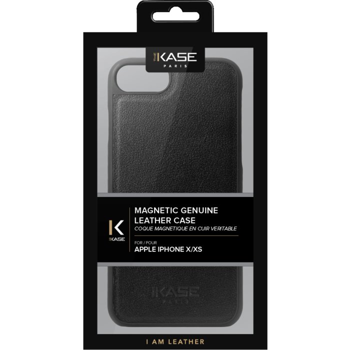 Coque magnétique en cuir véritable pour Apple iPhone X/XS, Noir