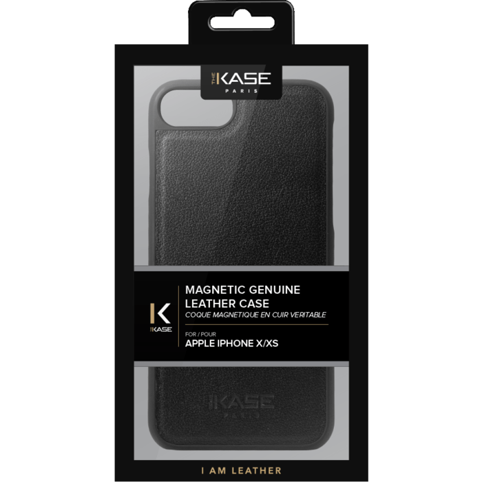 Coque magn&eacute;tique en cuir v&eacute;ritable pour Apple iPhone X/XS, Noir
