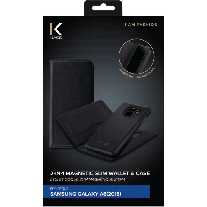 Étui et Coque slim magnétique 2-en-1 pour Samsung Galaxy A8 (2018), Noir