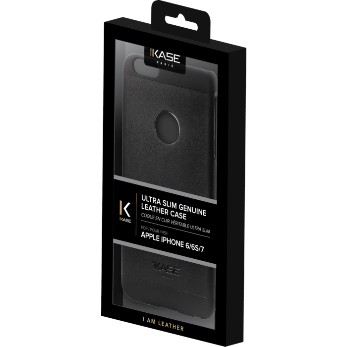 Coque en cuir véritable ultra slim pour Apple iPhone 6/6s/7, Noir Satin