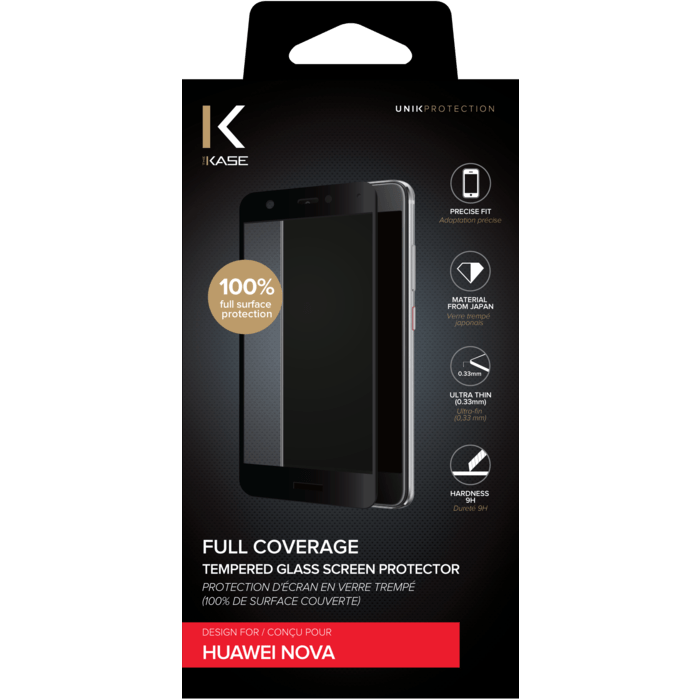 Protection d'&eacute;cran en verre tremp&eacute; (100% d surface couverte) pour Huawei Nova, Noir