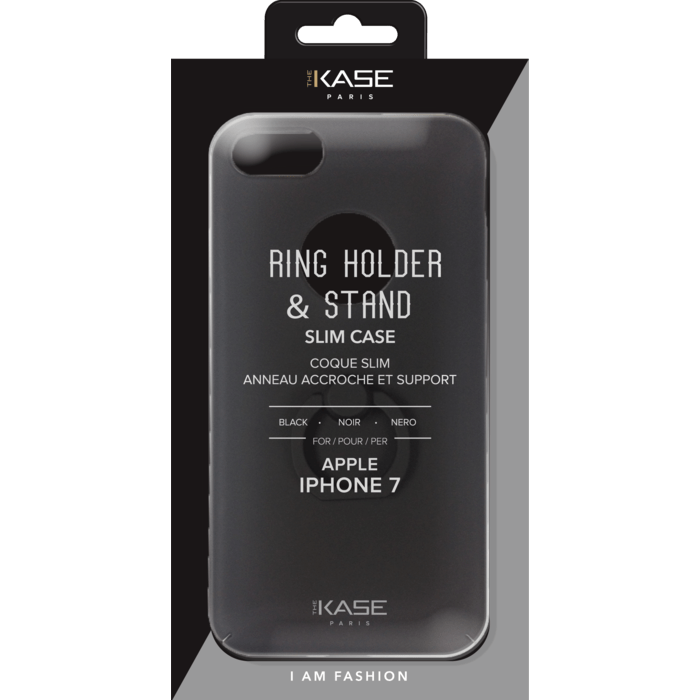 Coque Fine avec Anneau Accroche et Support pour Apple iPhone 7, Noir