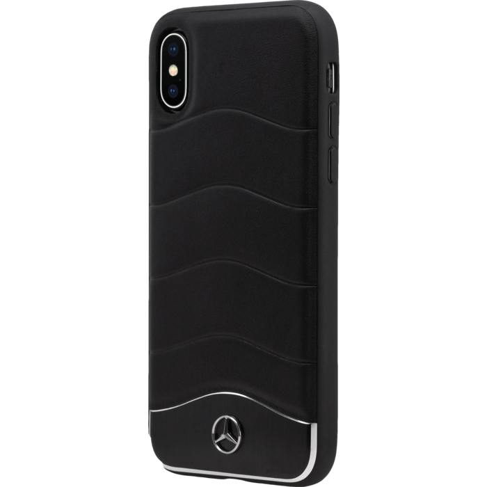 Mercedes-Benz WAVE III Coque en cuir véritable & en aluminium pour iPhone X/XS, Noir