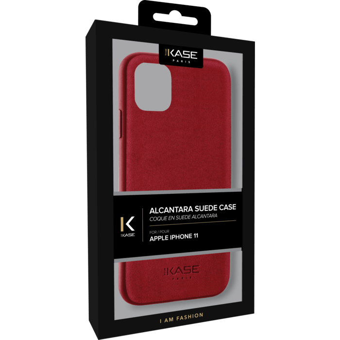 Coque en Suède Alcantara pour Apple iPhone 11, Rouge rubis