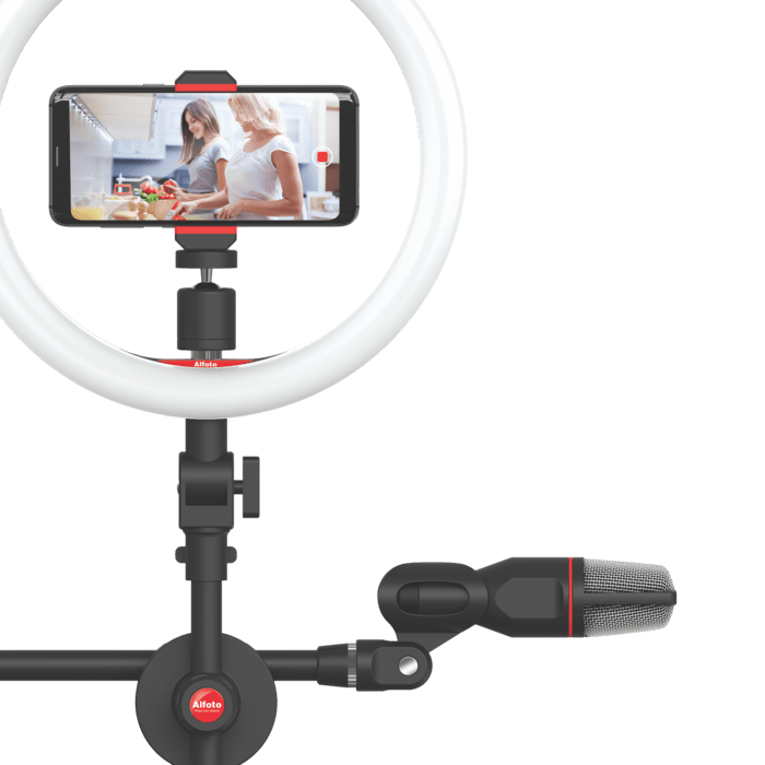 Selfie LED Ring Light & Microphone Desk Stand